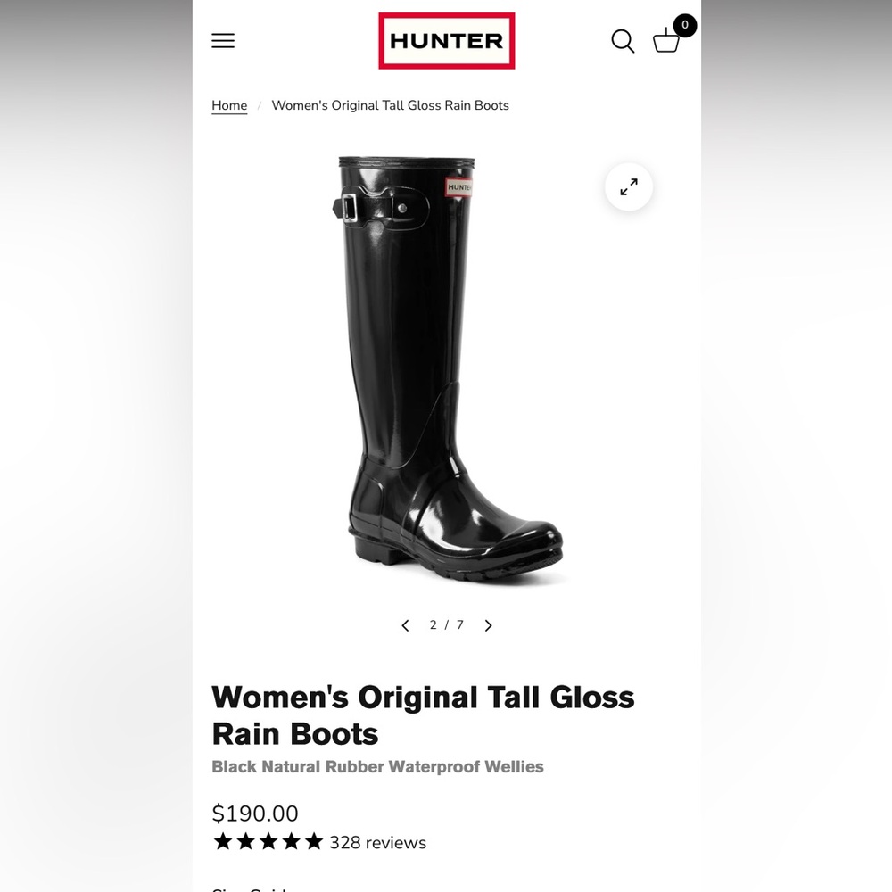 Hunter Women's Original Tall Gloss Rain Boot in Black Size 8 Great Condition